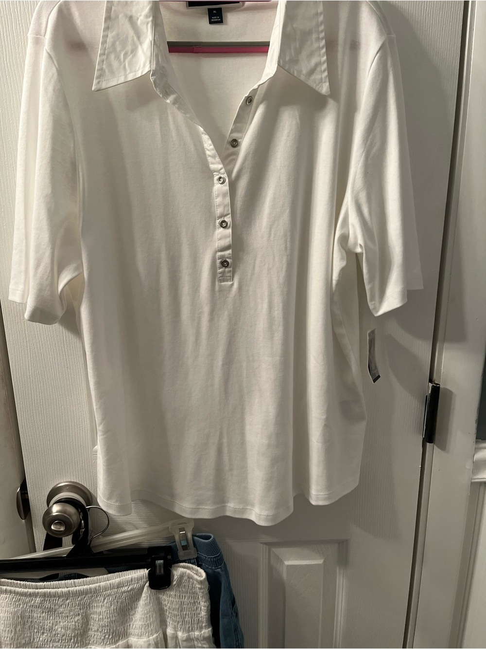 Karen Scott Classic White Polo Button-Up Shirt SzXL 100% cotton